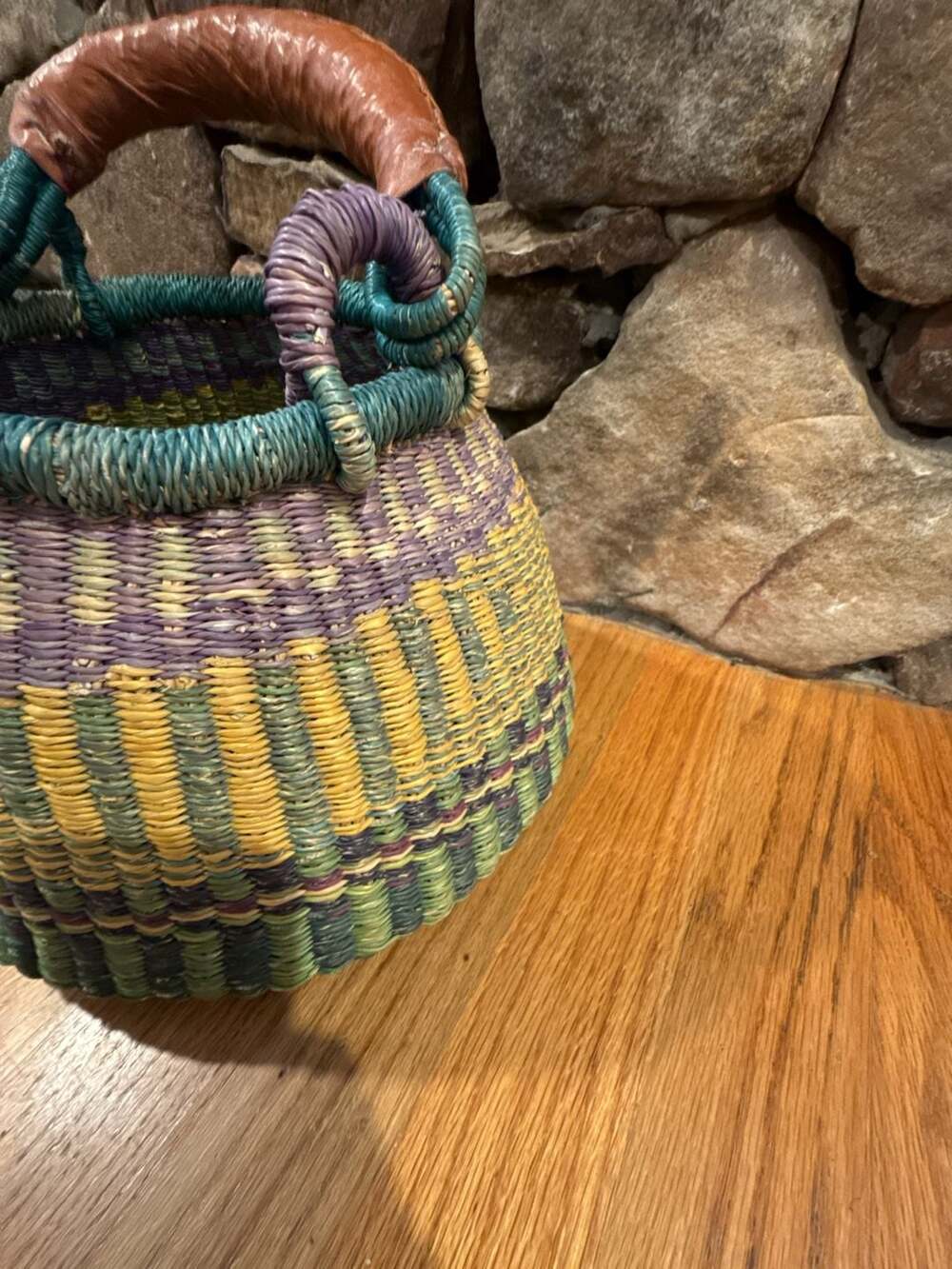 Handmade African Bolga Basket with Leather Handle - Picture 4 of 8